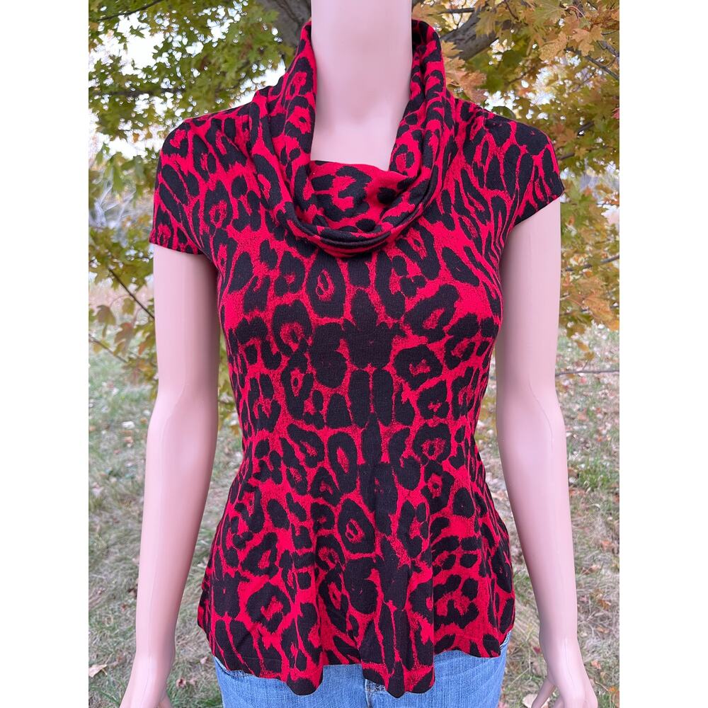 INC Red Leopard Cowl Neck Top